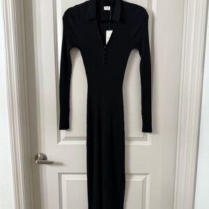 Abercrombie & Fitch Black Long Sleeve Polo Collar Sheath Dress